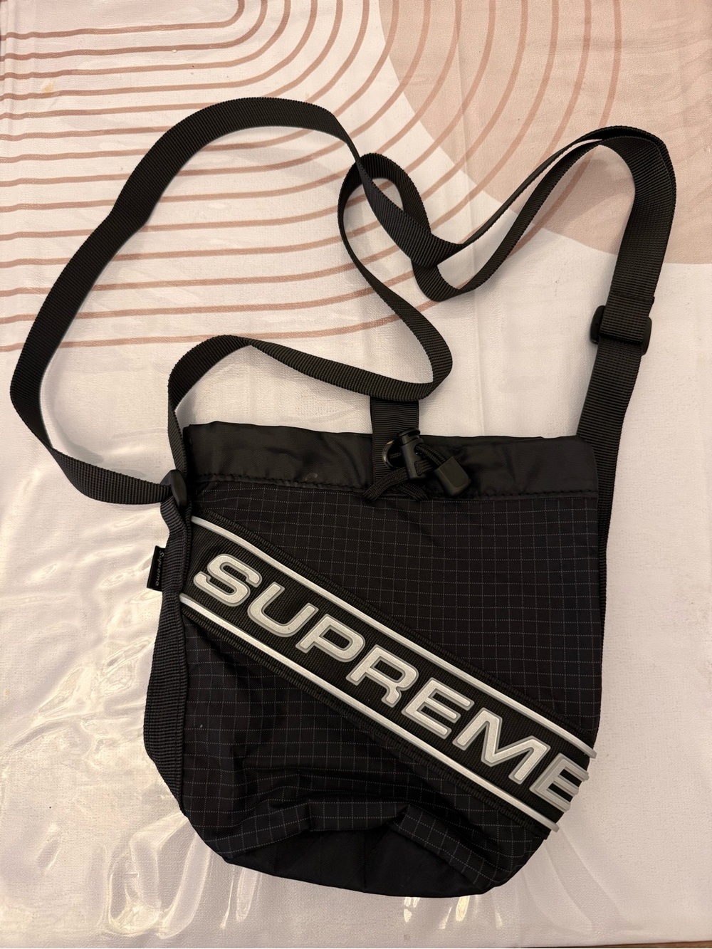 Supreme Black Crossbody Bag with Bold Diagonal Logo